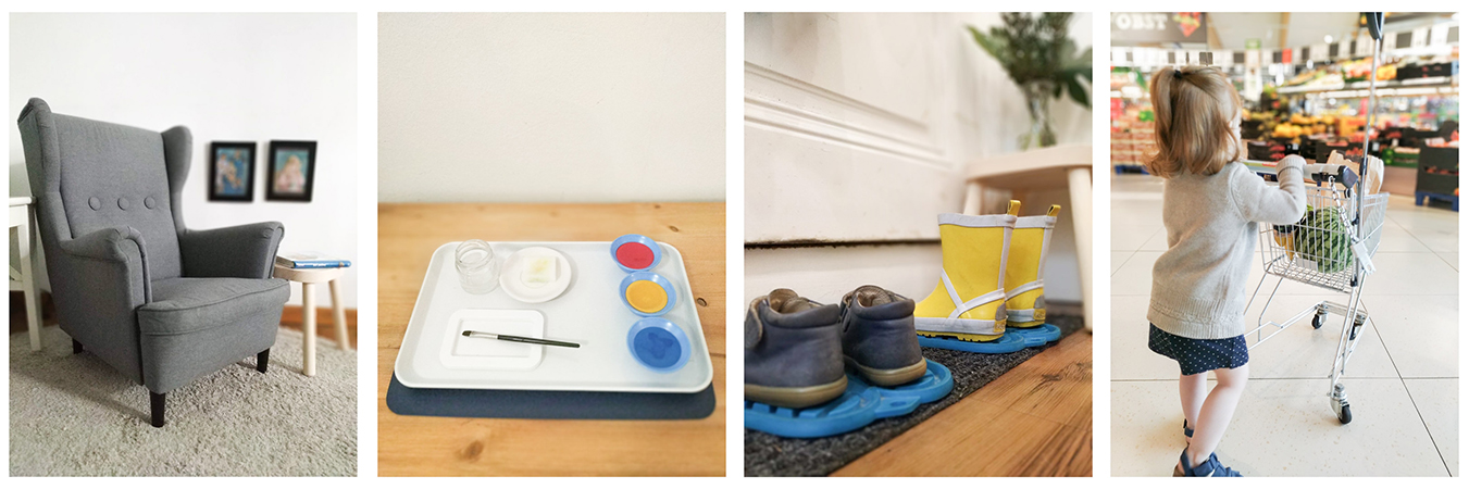 Möbel ein Sessel und Tisch in einem Wohnzimmer ein Kleinkind und gelbe schuhe Beispiele Inneneinrichtung und Tagesablauf IKEA Montessori hack